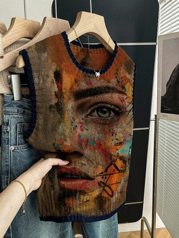 Abstract Face Art Knit Vest