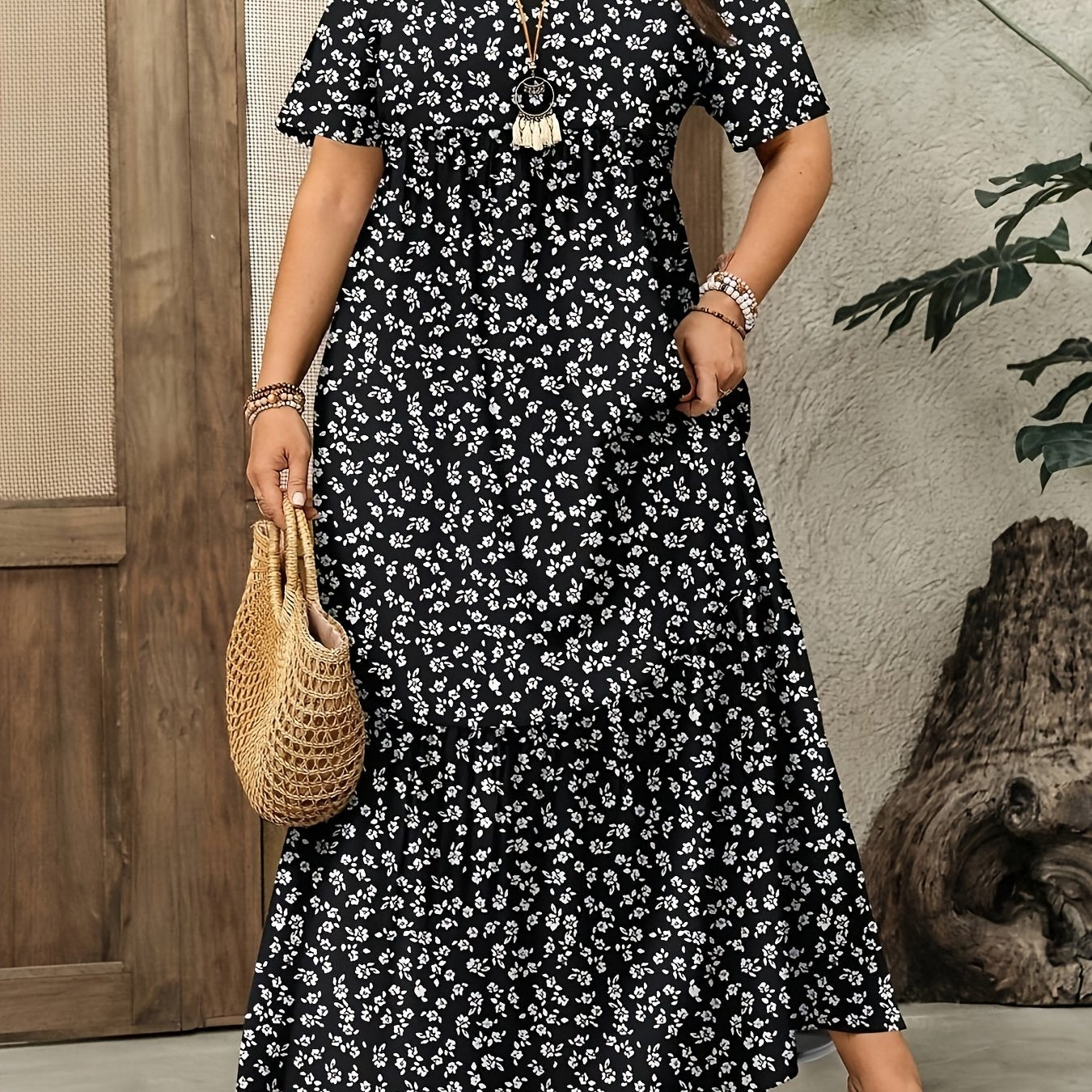 Floral V-Neck Tunic Maxi Dress
