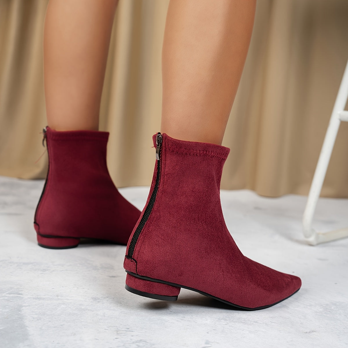 Minimalist Stretch Ankle Boots – Low Heel & Sleek Fit