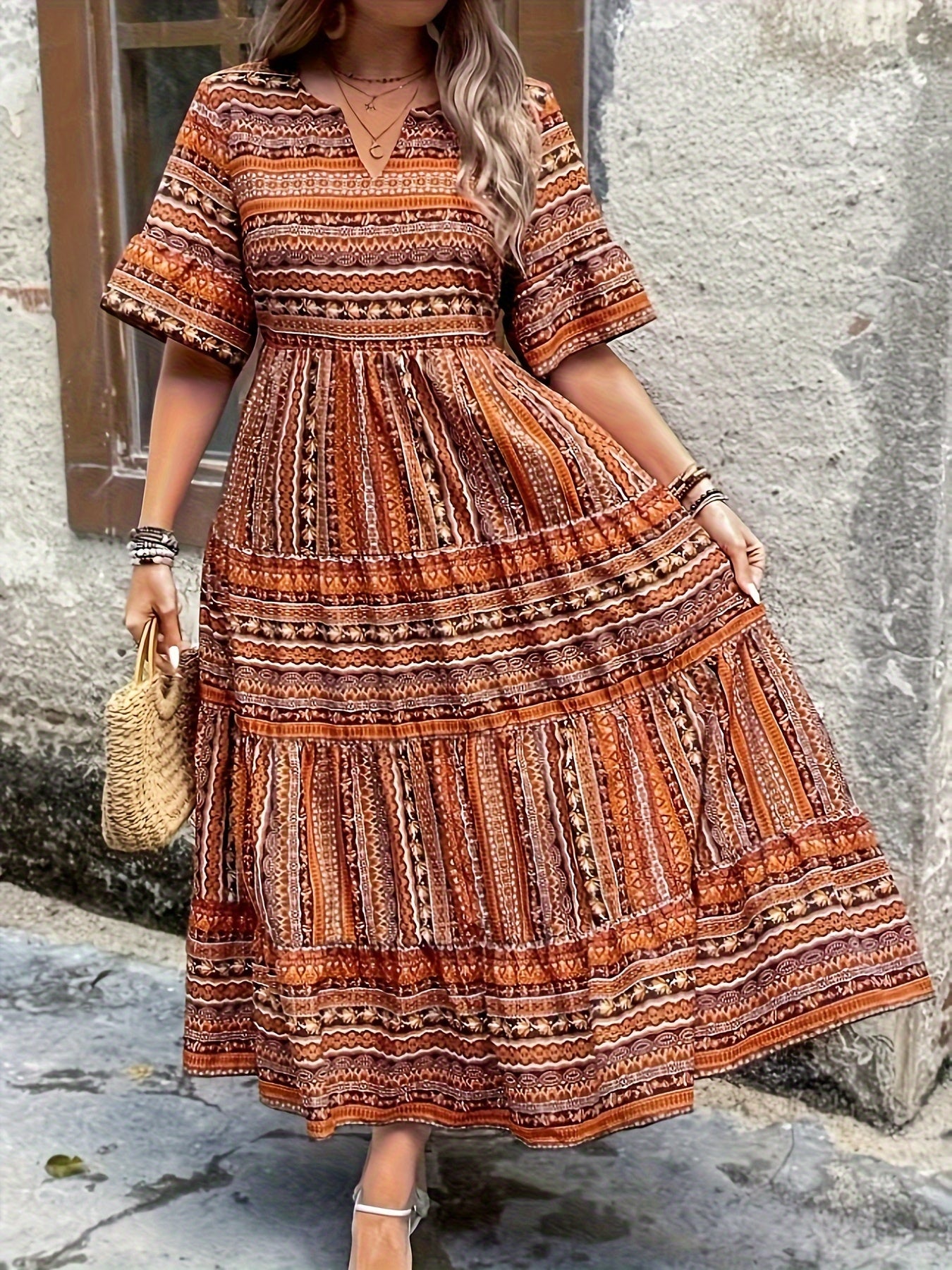 Printed Peplum Midi Dress