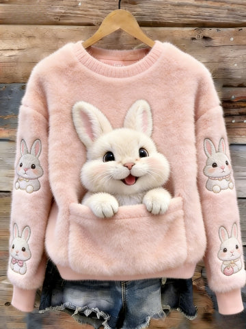 Bunny Print Long Sleeve Crew Sweatshirt