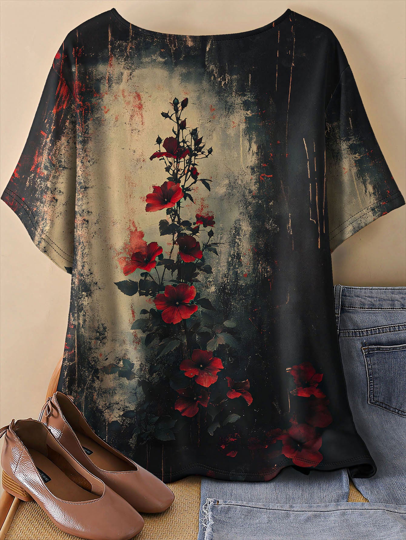 Casual Floral Crew Neck T-Shirt