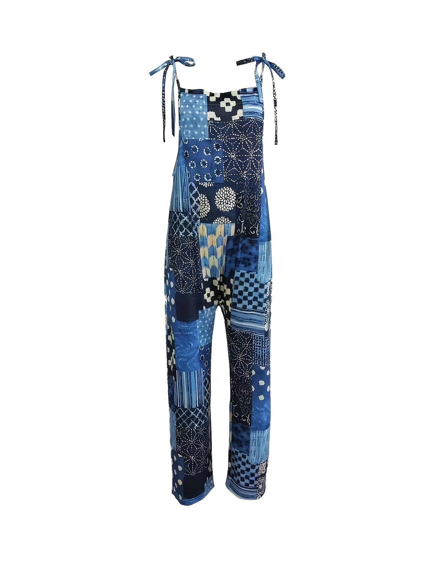 Blue Patchwork Boho Jumpsuit