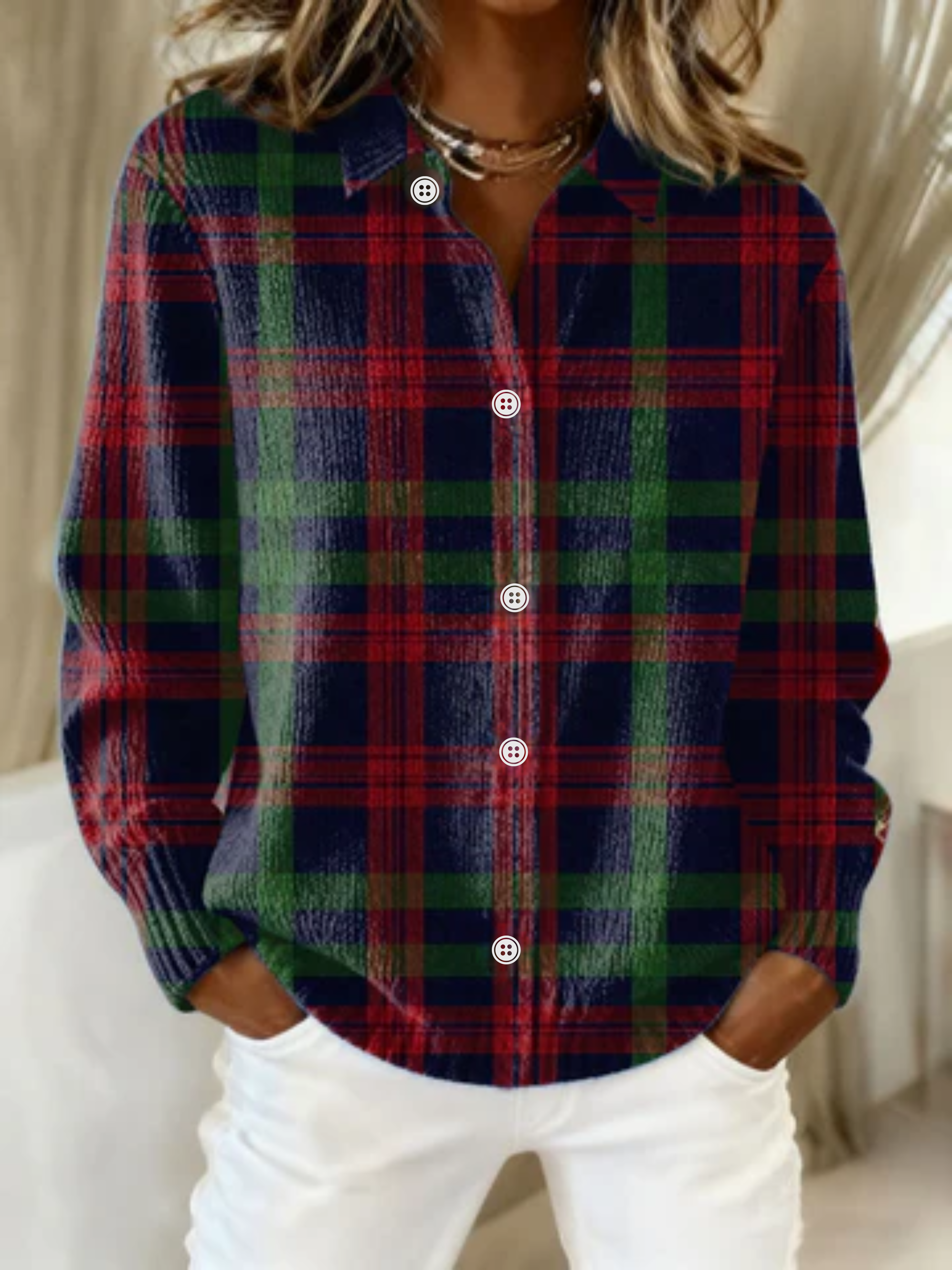 Burgundy Green Checked Blouse