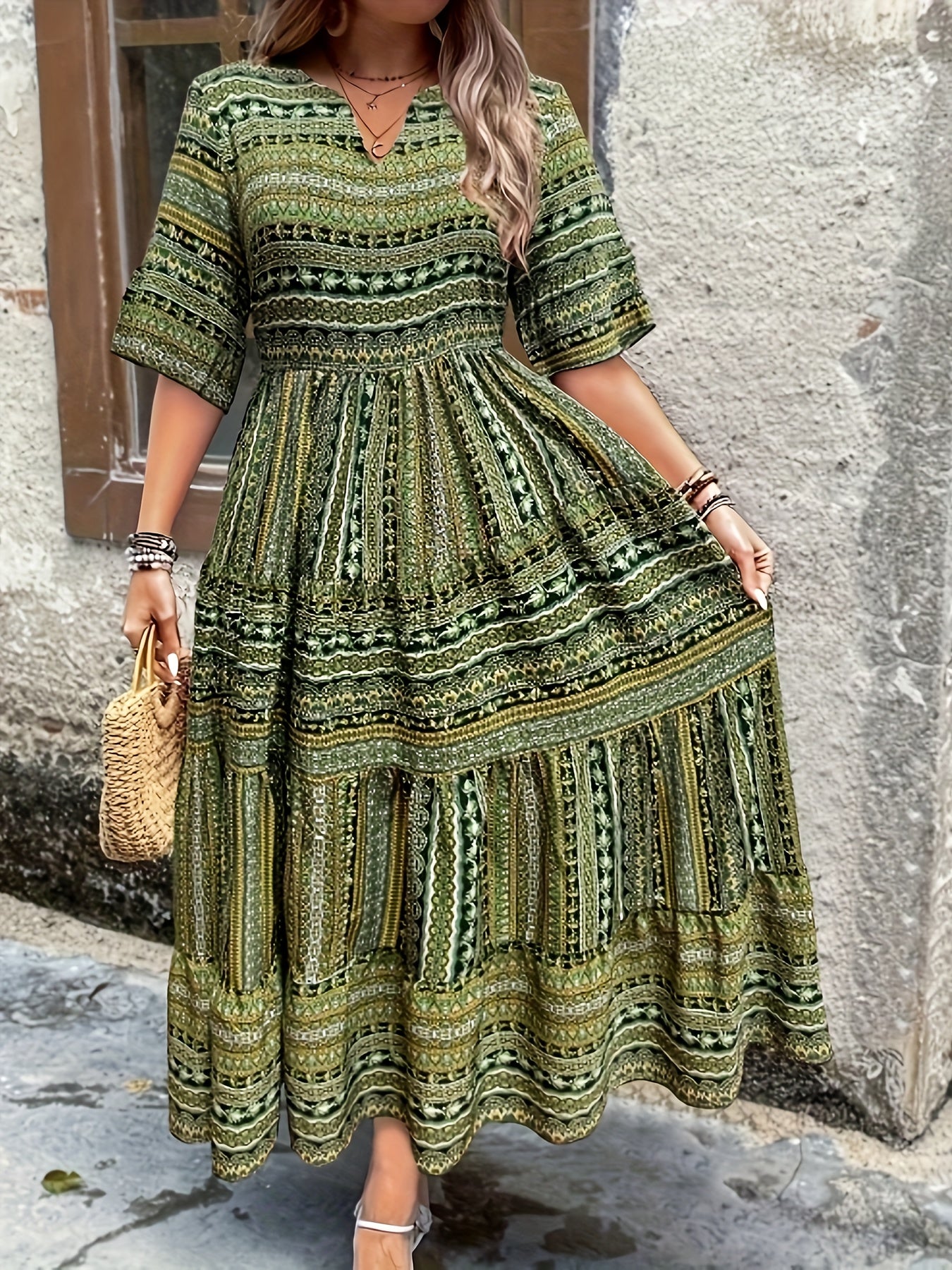 Printed Peplum Midi Dress
