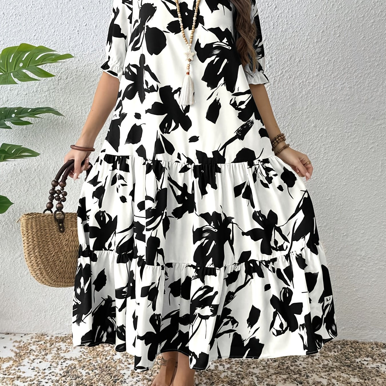 Printed Tiered Midi Dress