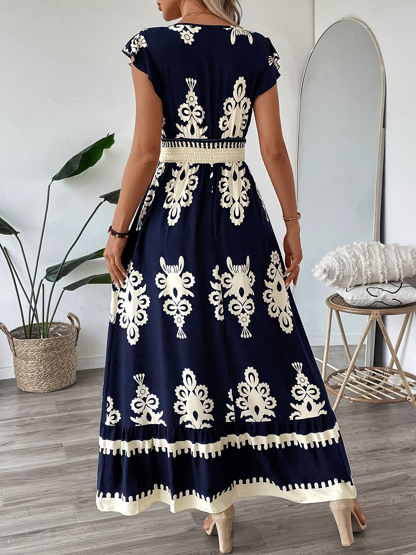 Designer Ruffle Hem Structured Dress