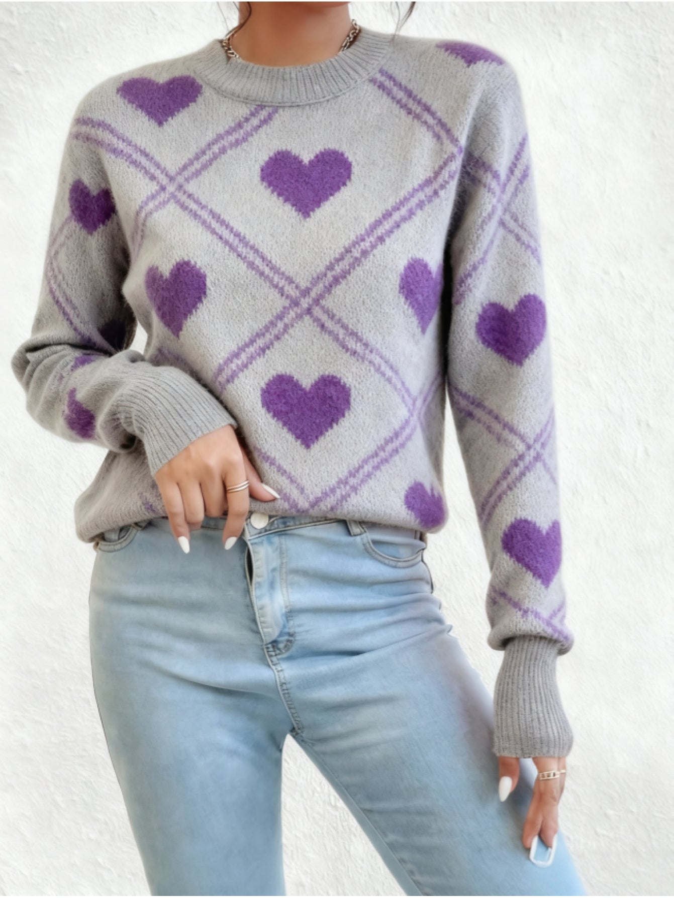 Diamond Heart Color Block Sweater