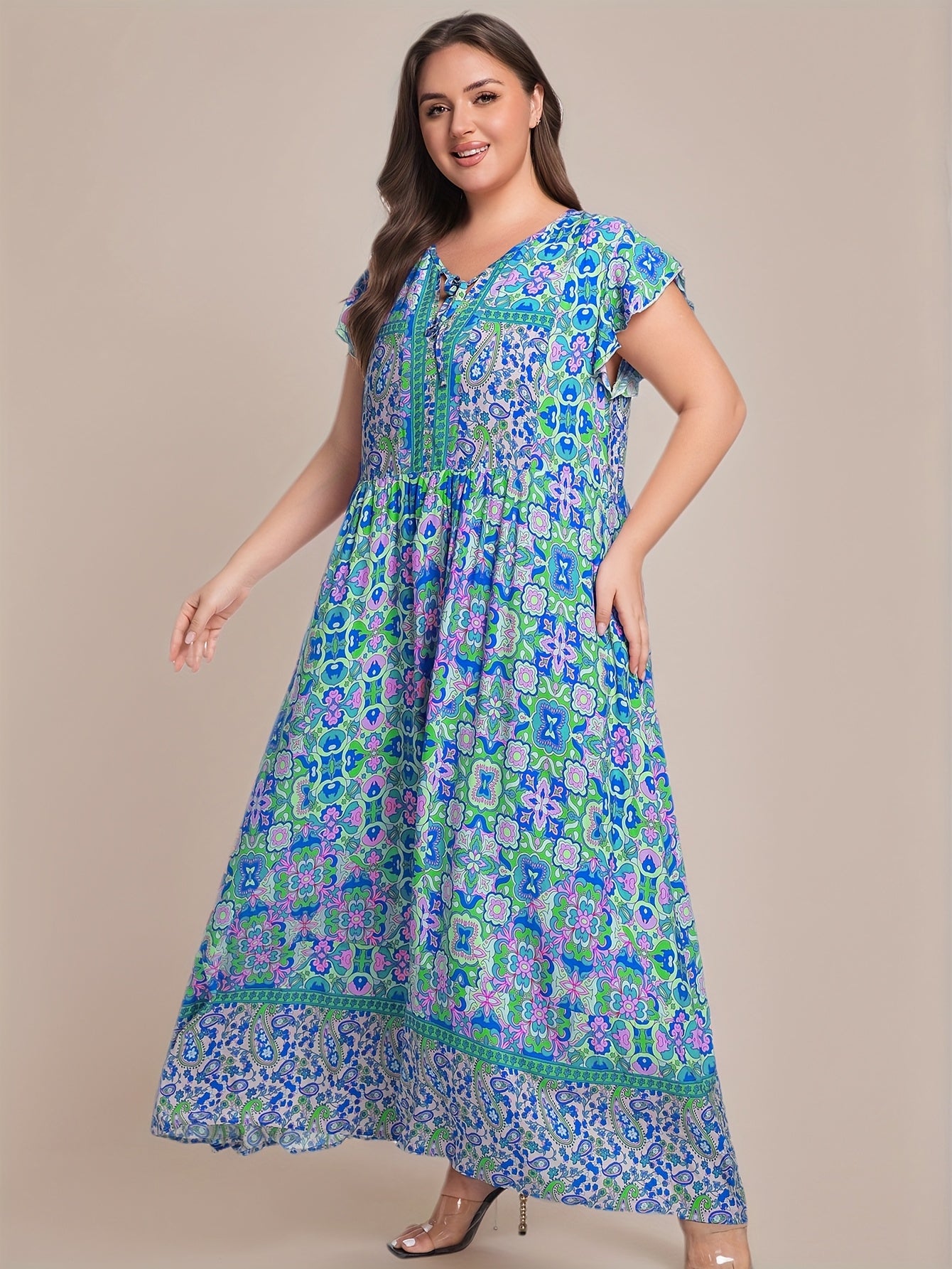 Bohemian Lace-Up Maxi Dress