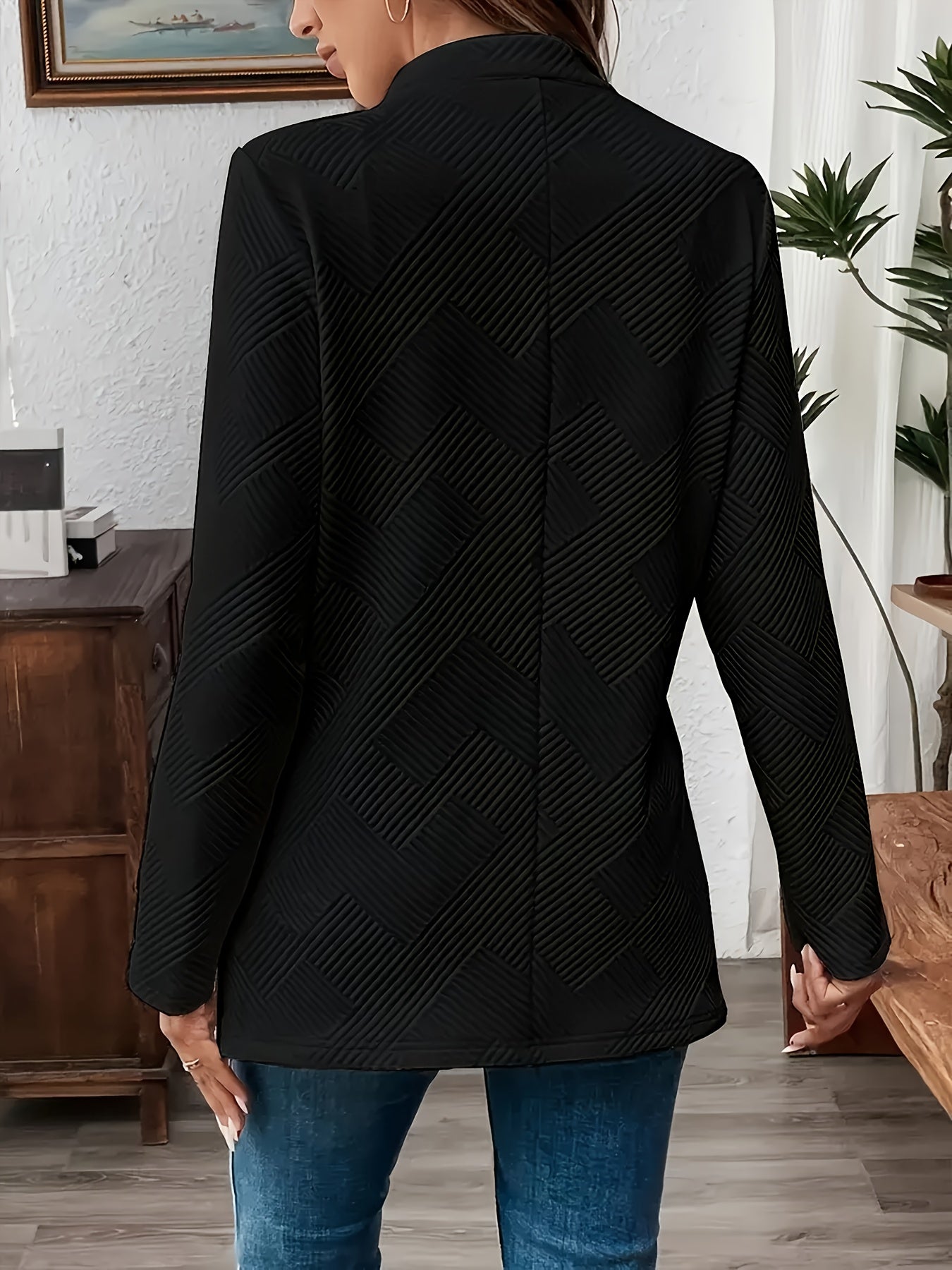 Textured Mid-Length Button Coat