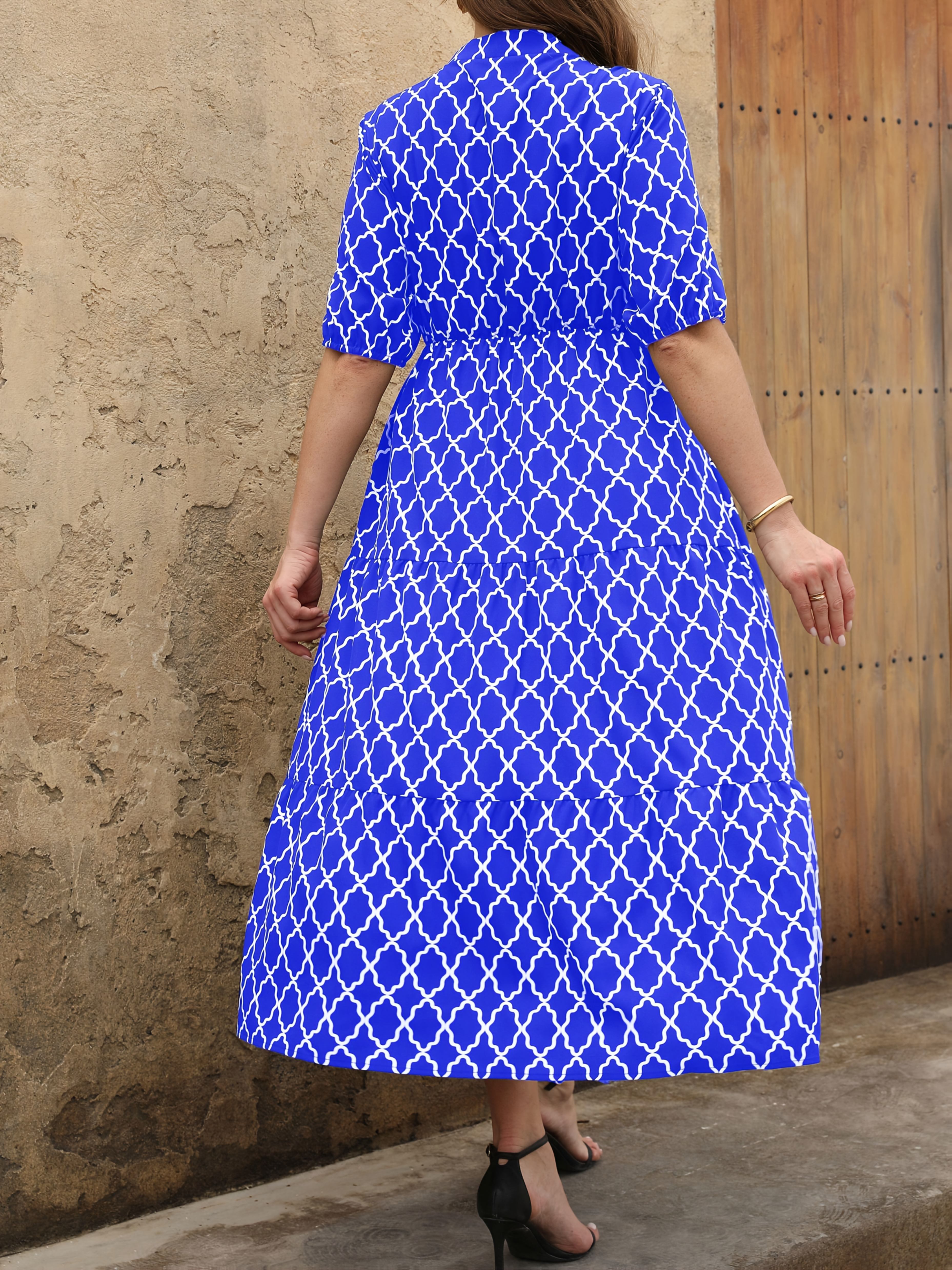 Notched Collar Printed Dress