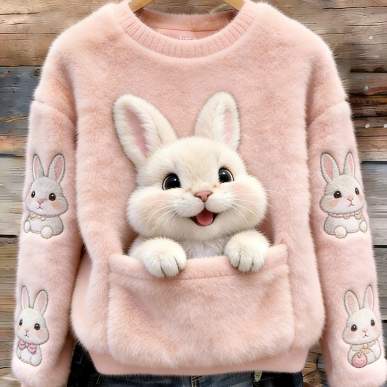Bunny Print Long Sleeve Crew Sweatshirt