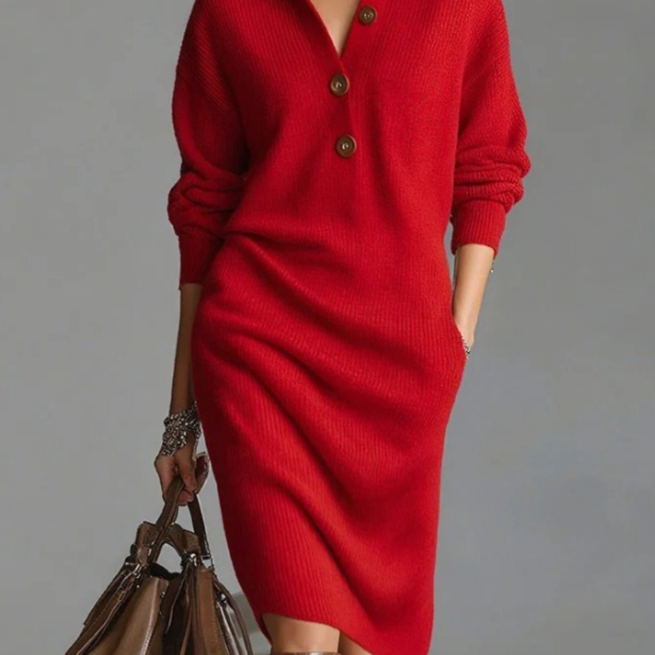 Brielle | Button Lapel Sweater Dress