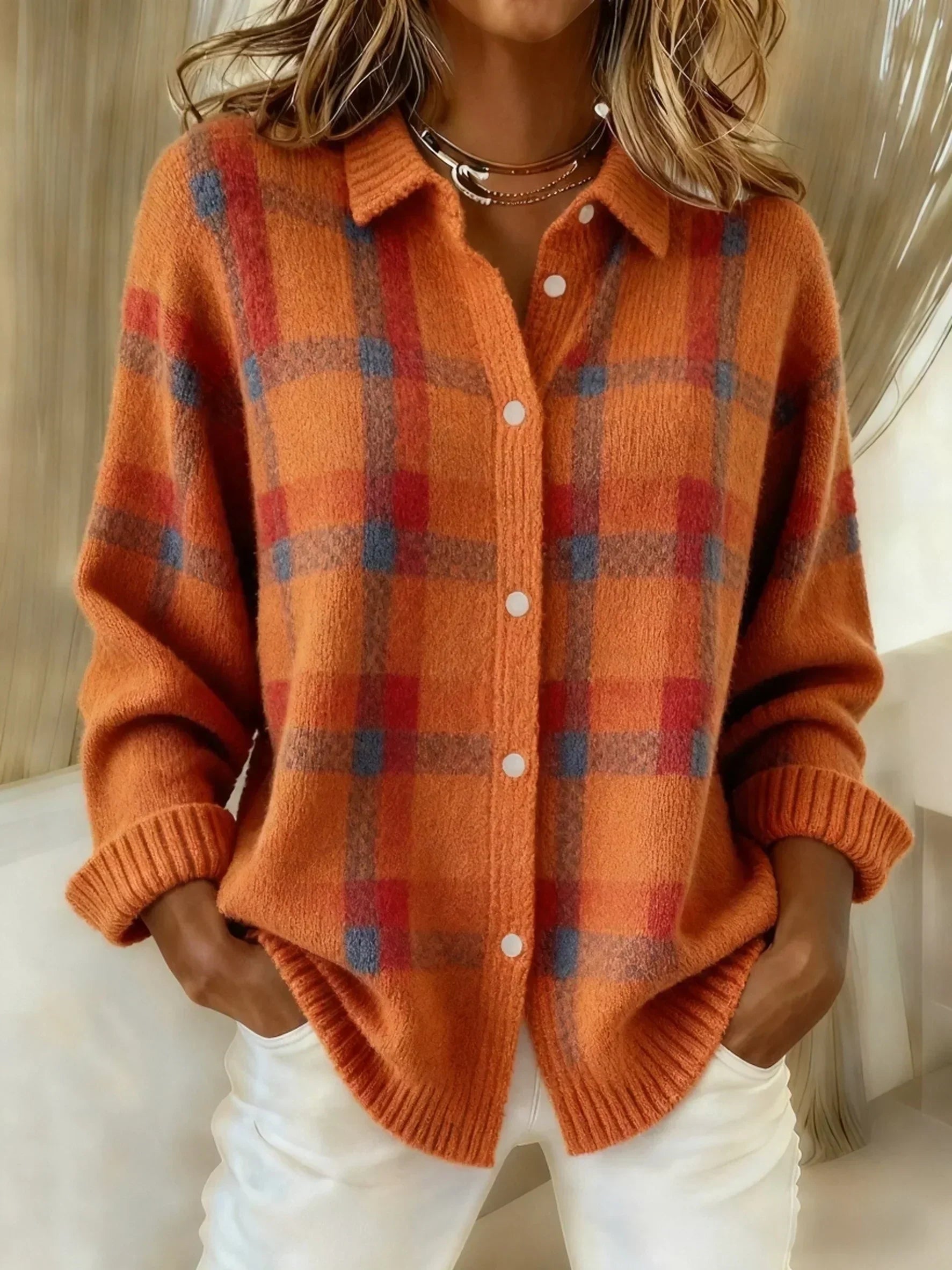 Retro Contrast Plaid Sweater