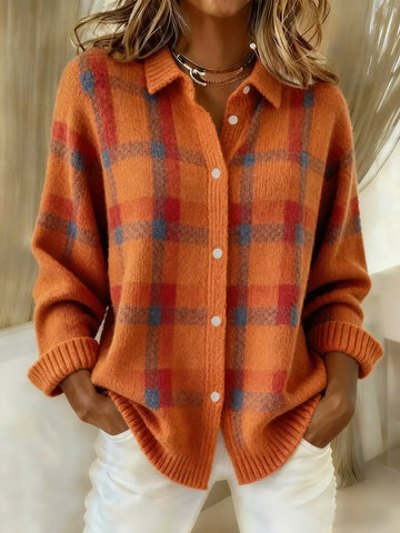 Retro Contrast Plaid Sweater