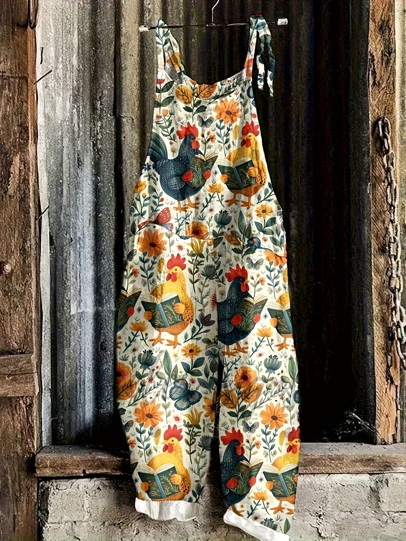 Farm Style Rooster Wide Leg Jumpsuit