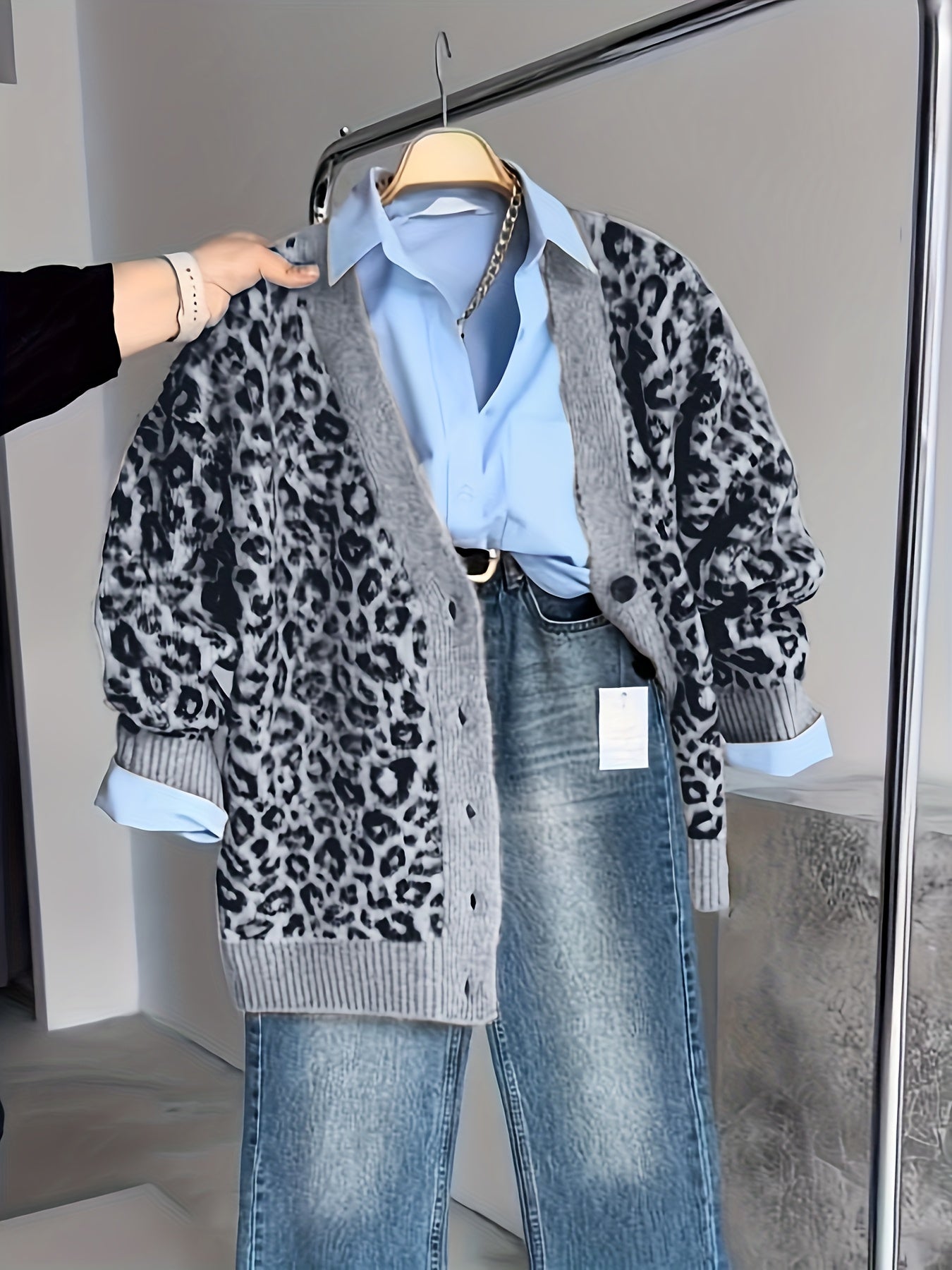 Vintage Leopard Jacquard Open-Front Cardigan Coat