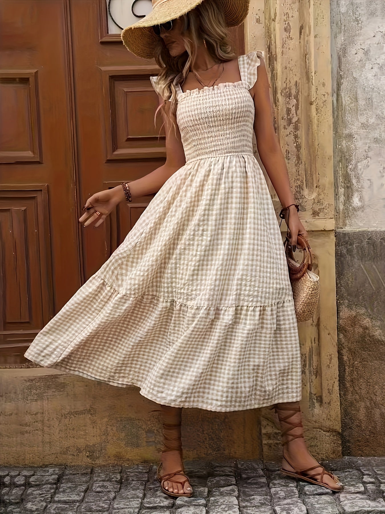 Emulin Elegant Plaid Dress