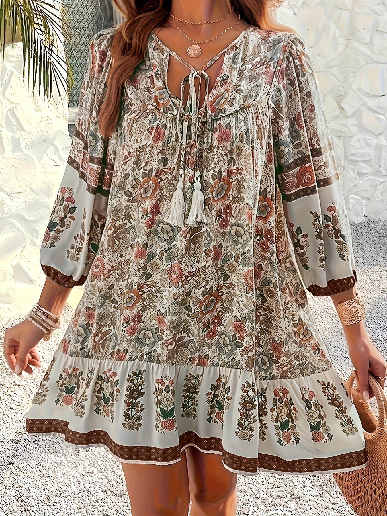 Emu Lin Elegant Printed Tie-Waist Dress for Women
