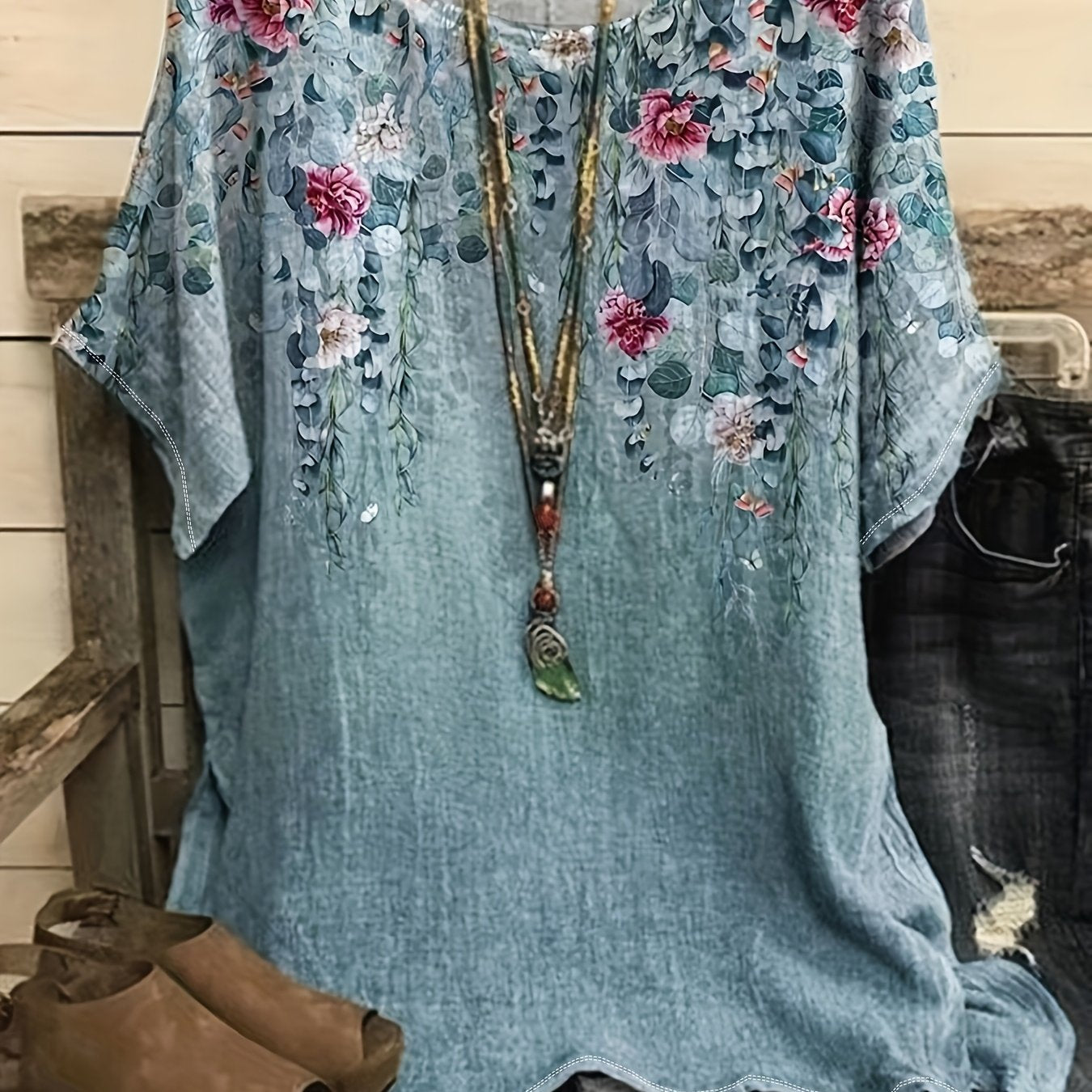 Vintage Floral Short Sleeve Blouse