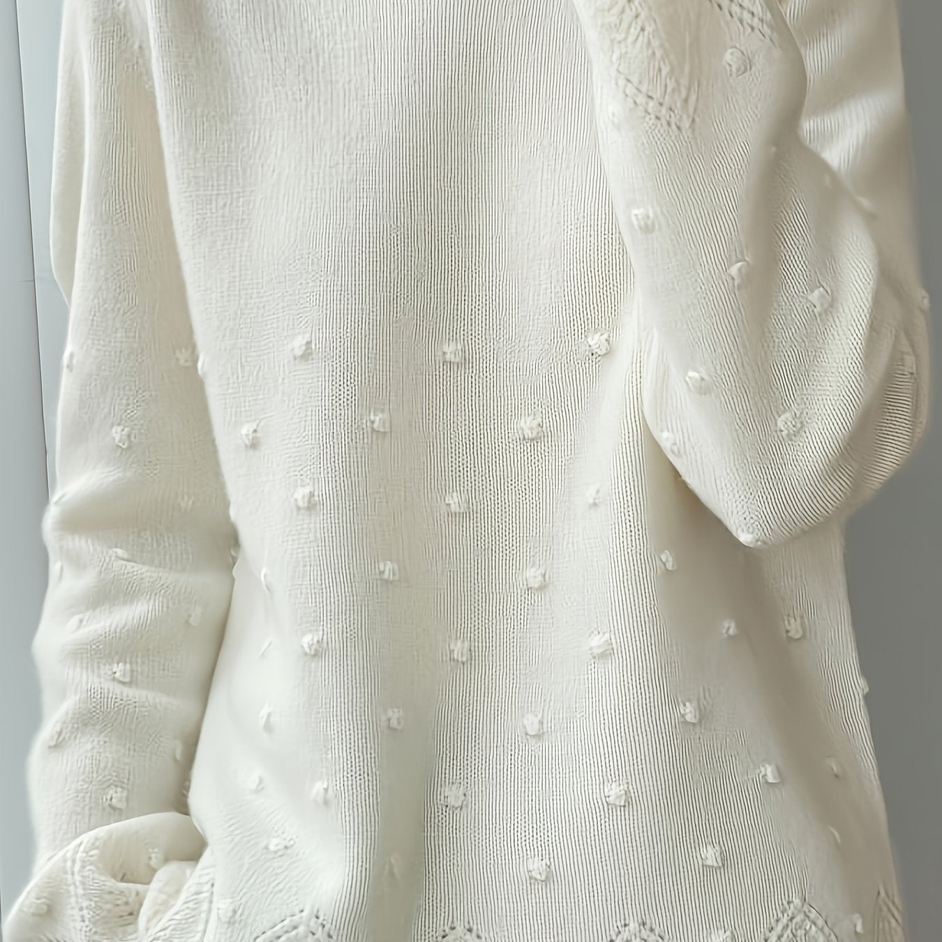 Women' Spring/Autumn Polka Dot Sweater - Loose-Fit Thin Layering Top Suitable for Women, Round Neck Blouses for Blouses, Machine-Washable Spring/Fall Wear