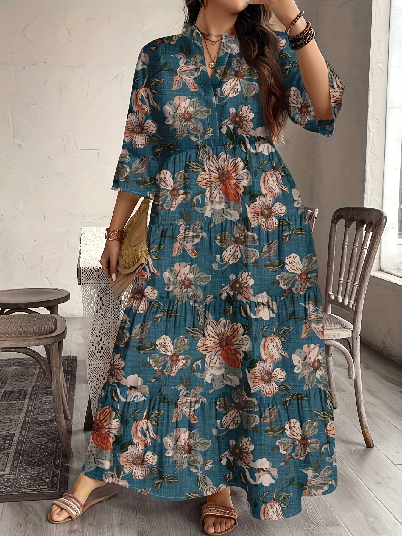 Floral Shirt Maxi Dress