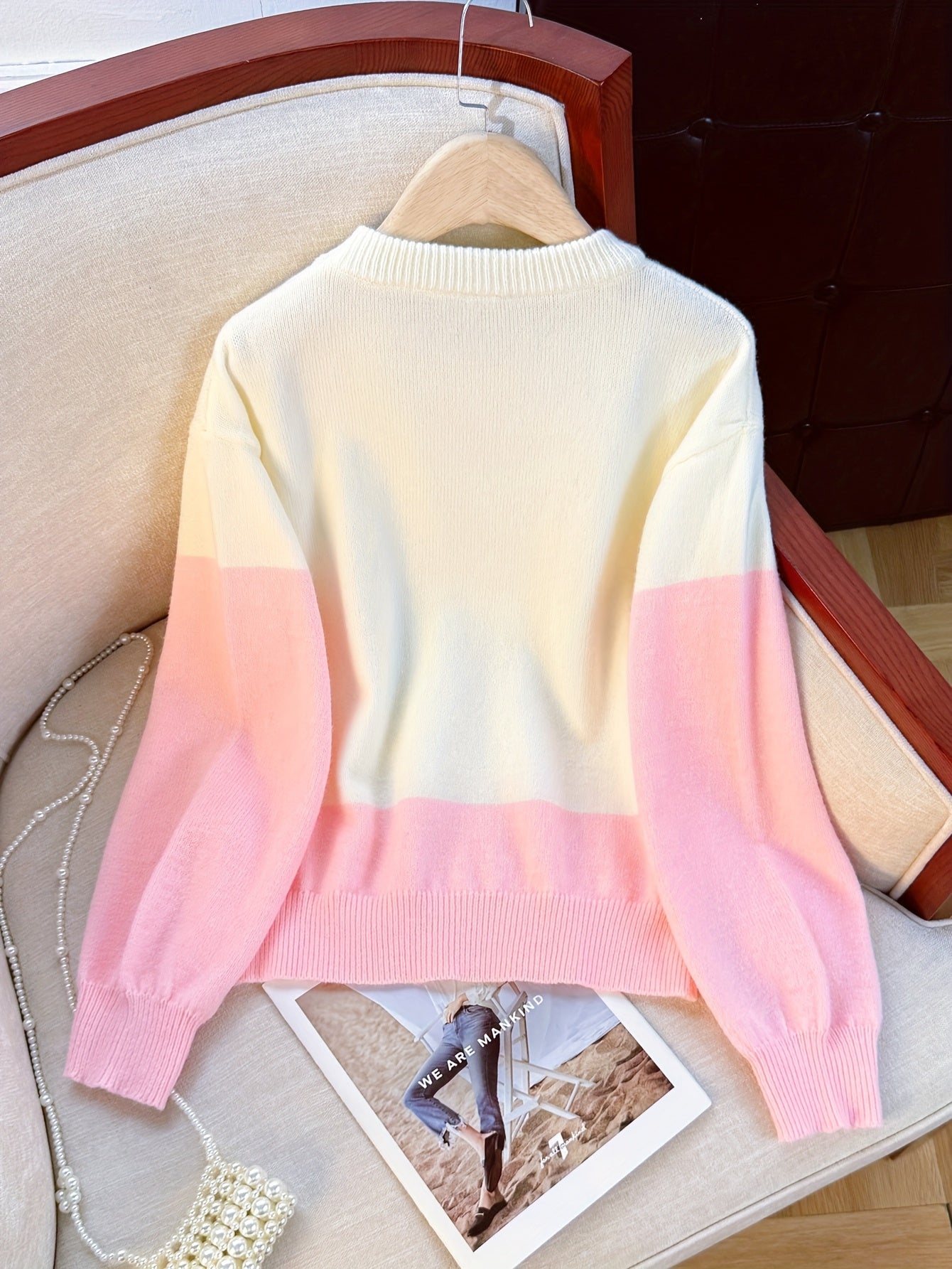 White Pink Gradient Knit Sweater