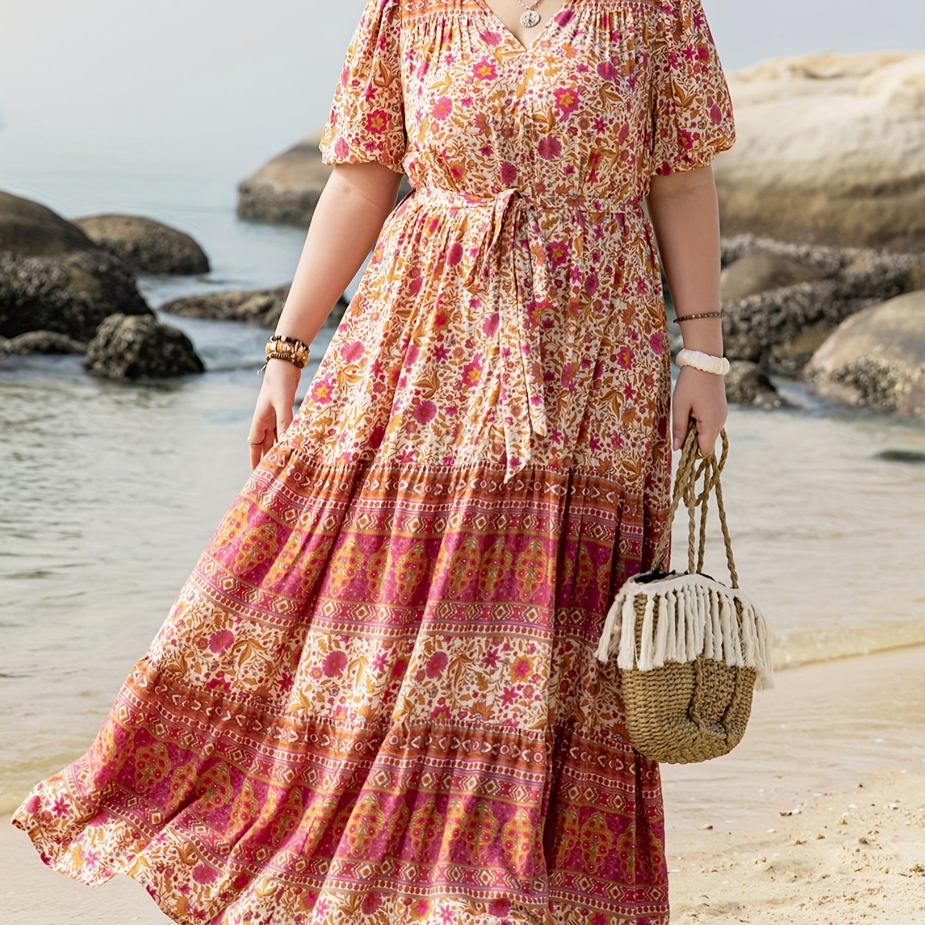 Mermaid Floral Belted Maxi Dress