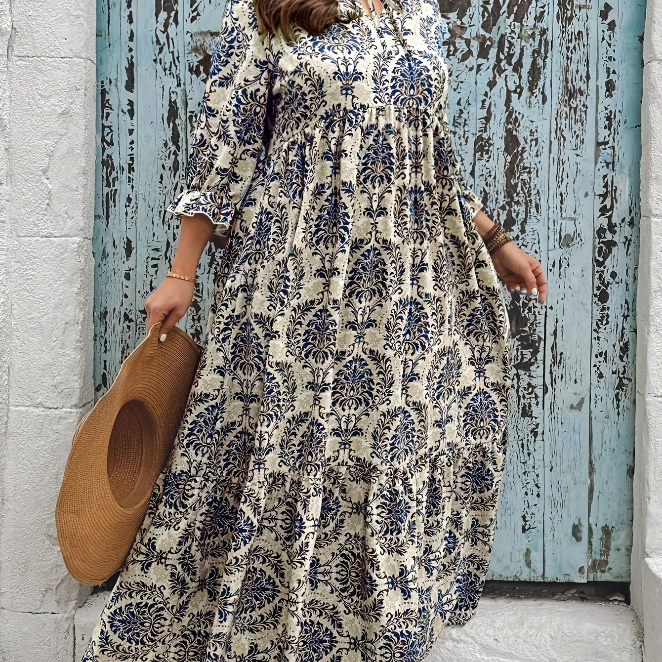 Lace-Up Midi Vacation Dress