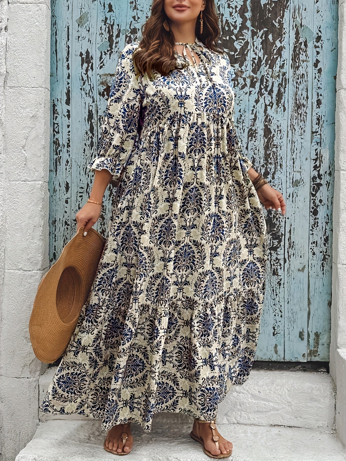 Lace-Up Midi Vacation Dress