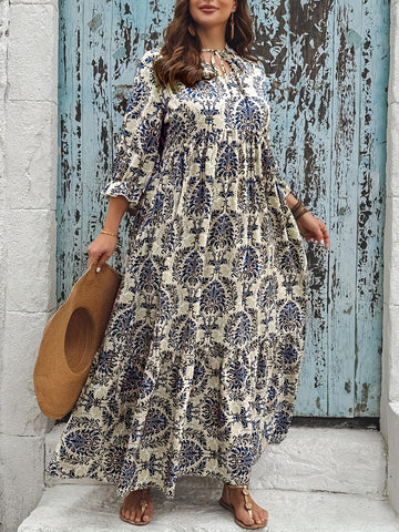 Lace-Up Midi Vacation Dress