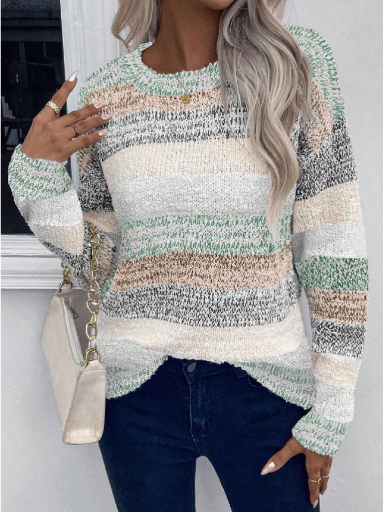 Drop Shoulder Color Block Knit Sweater
