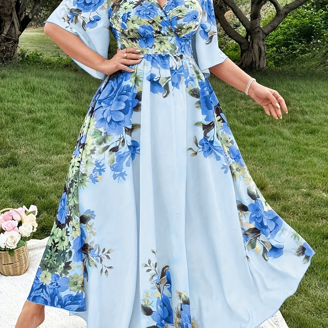 Celeste Blue Blossom Maxi Dress