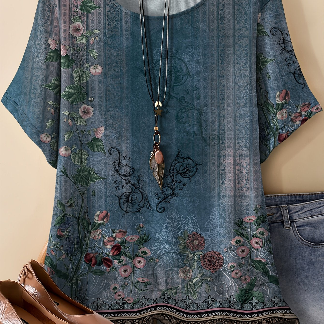 Retro Floral Oversized T-Shirt