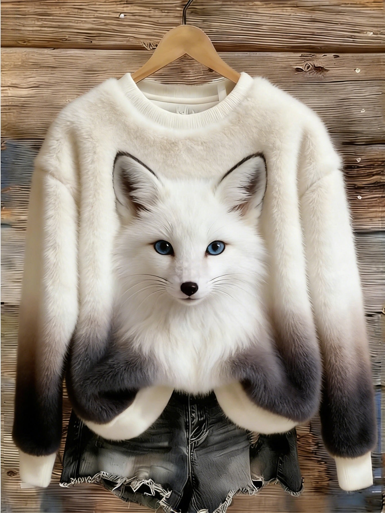 Cute Fox Print Crew Neck Sweatshirt