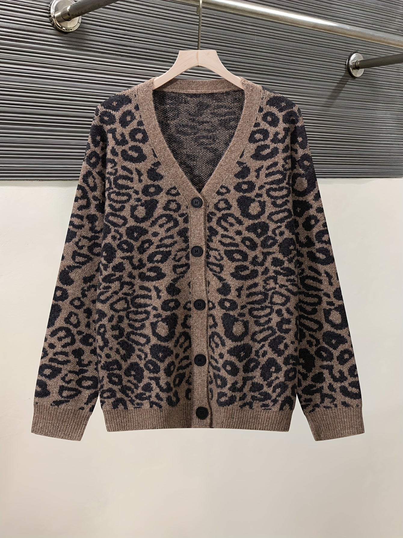 Vintage Leopard Jacquard Open-Front Cardigan Coat