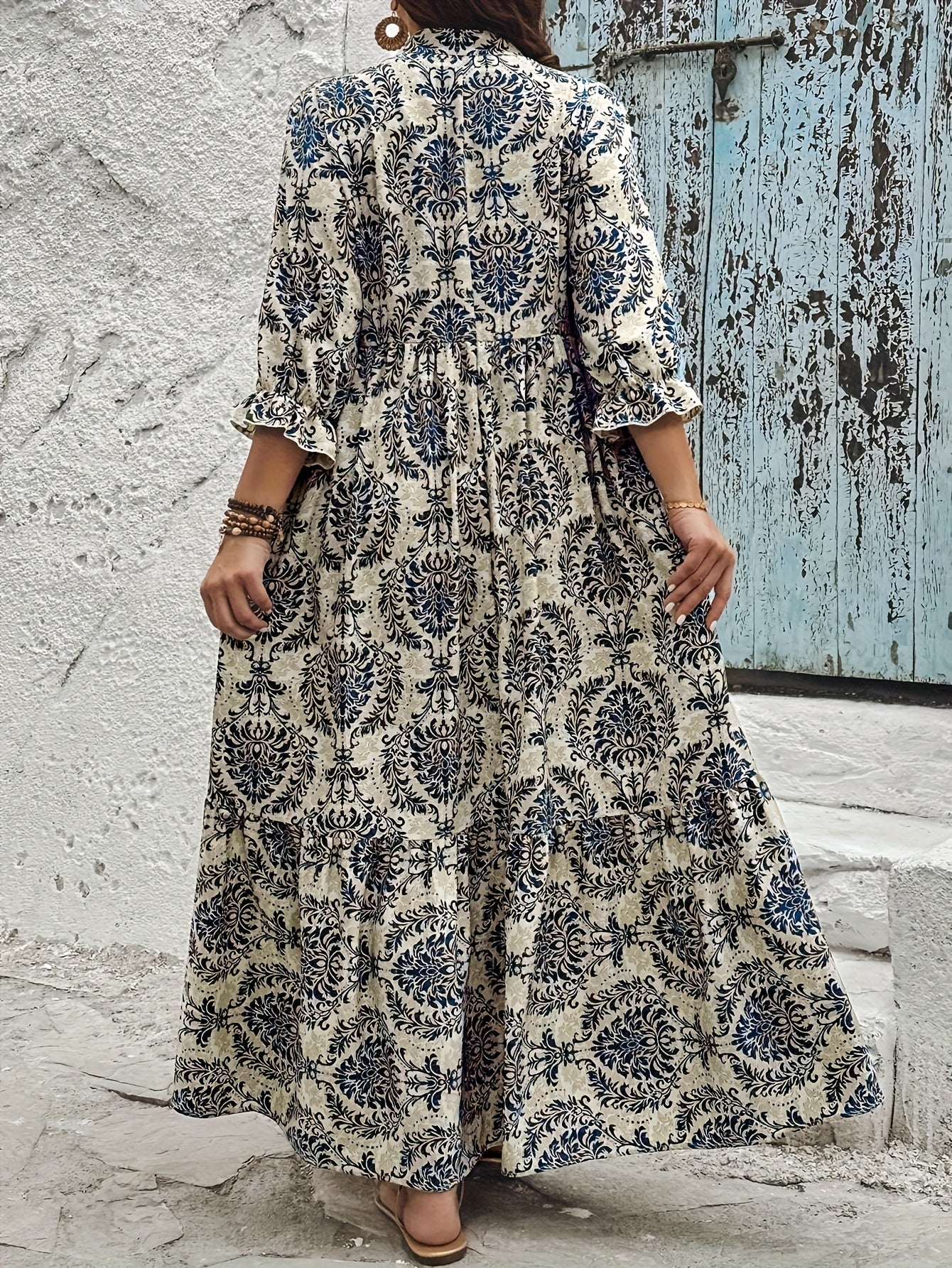 Lace-Up Midi Vacation Dress