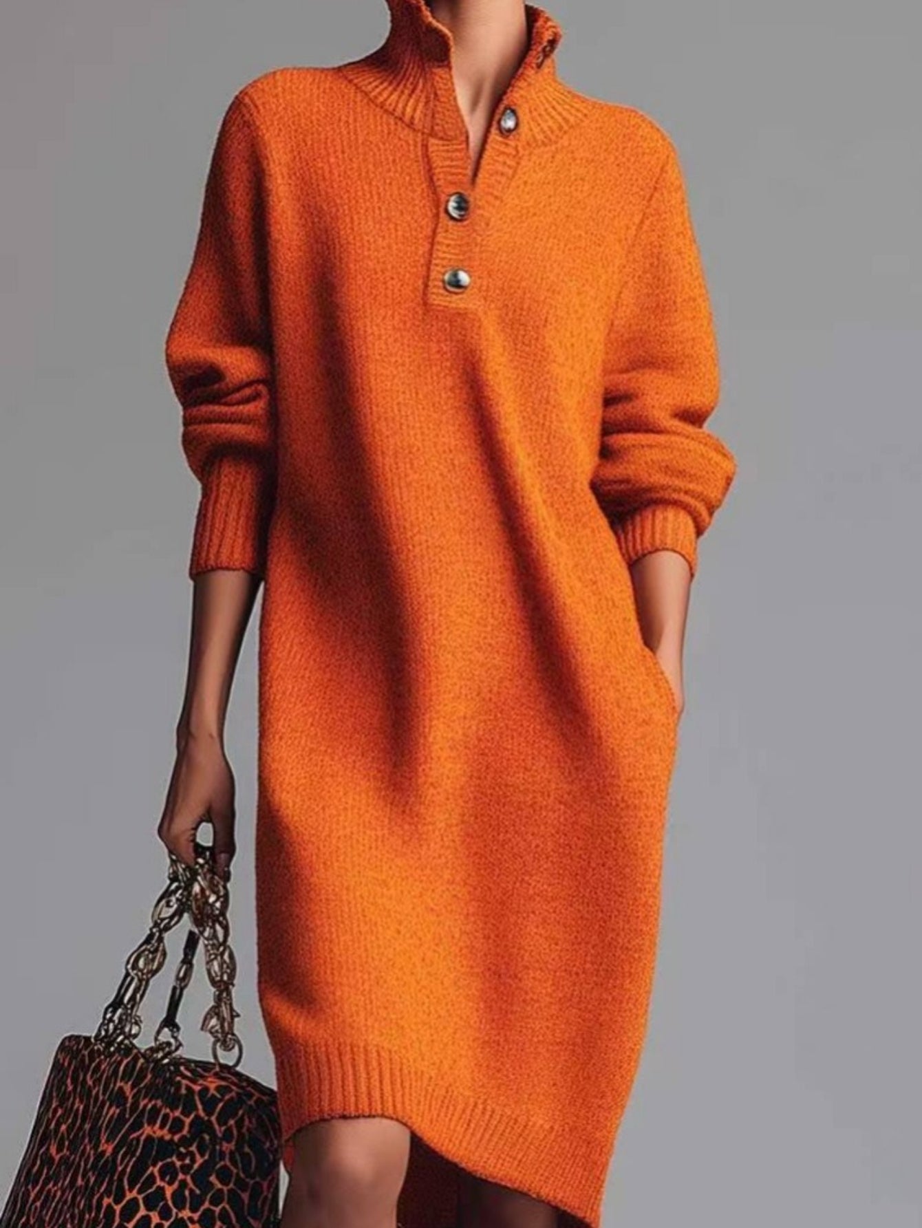 Brielle | Button Lapel Sweater Dress