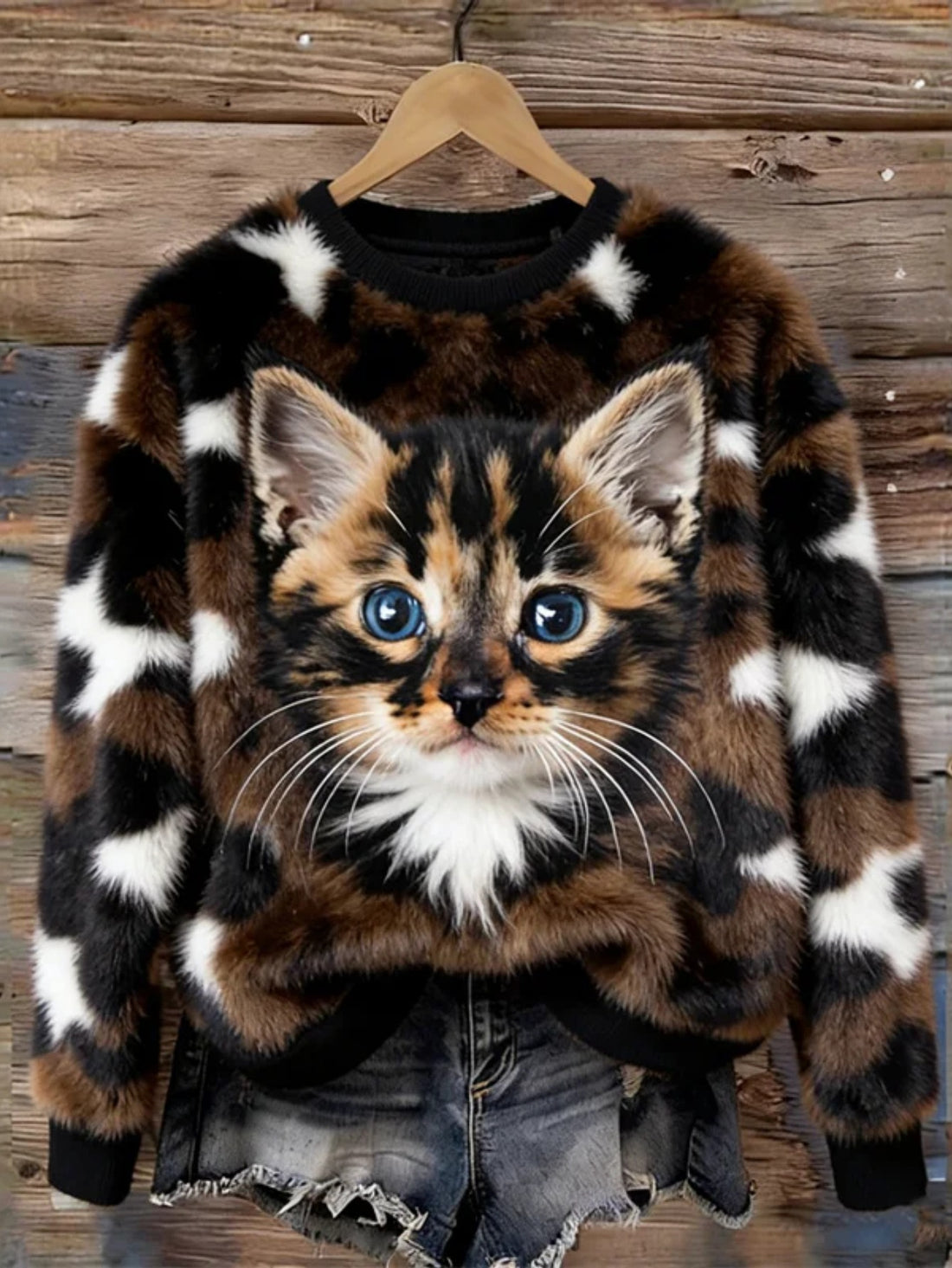 Leopard Print Cat Graphic Sweatshirt