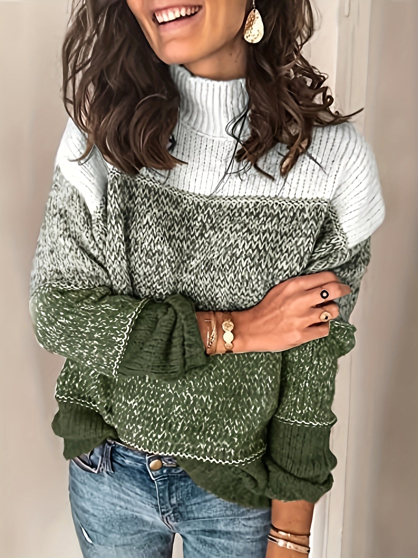 Oversized Striped Lapel Collar Sweater