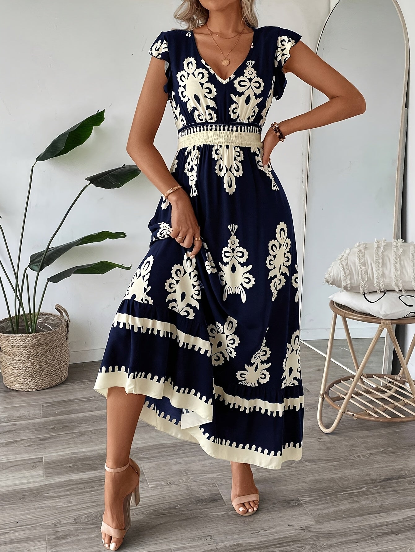 Designer Ruffle Hem Structured Dress