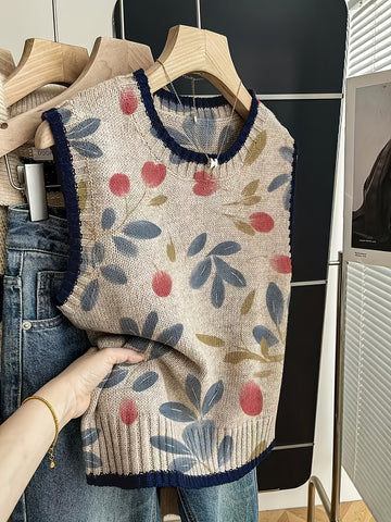 Casual Floral Knit Vest