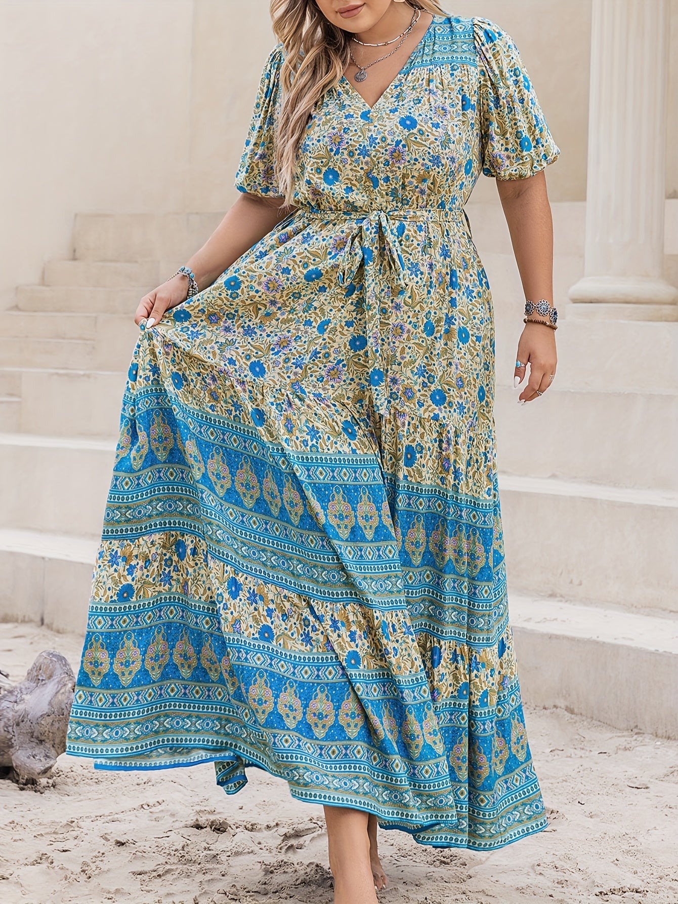 Mermaid Floral Belted Maxi Dress