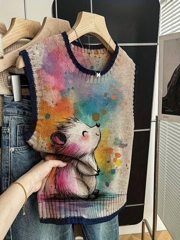 Hedgehog Illustration Knit Vest