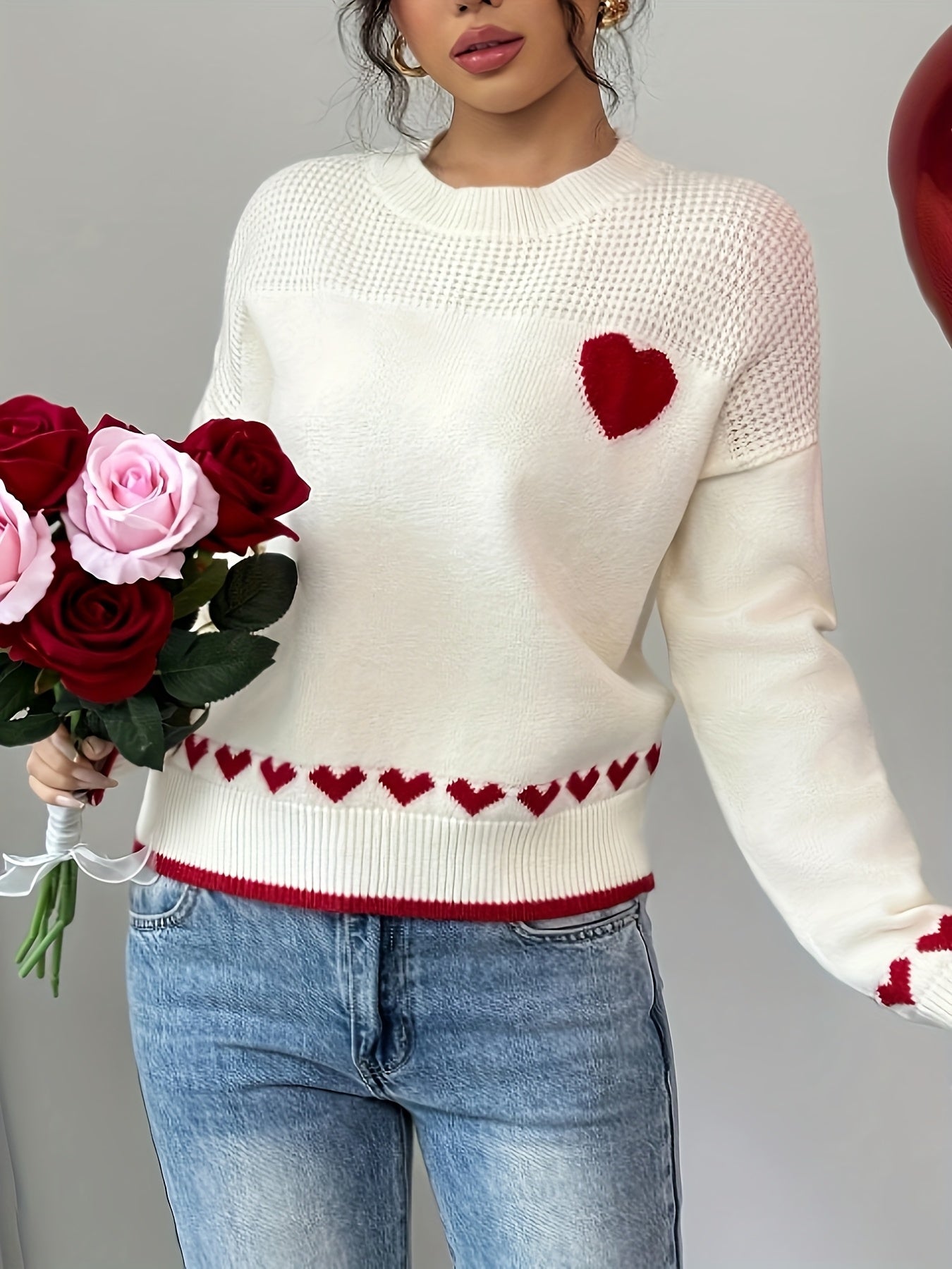 Sweet Heart Drop Shoulder Knit Sweater