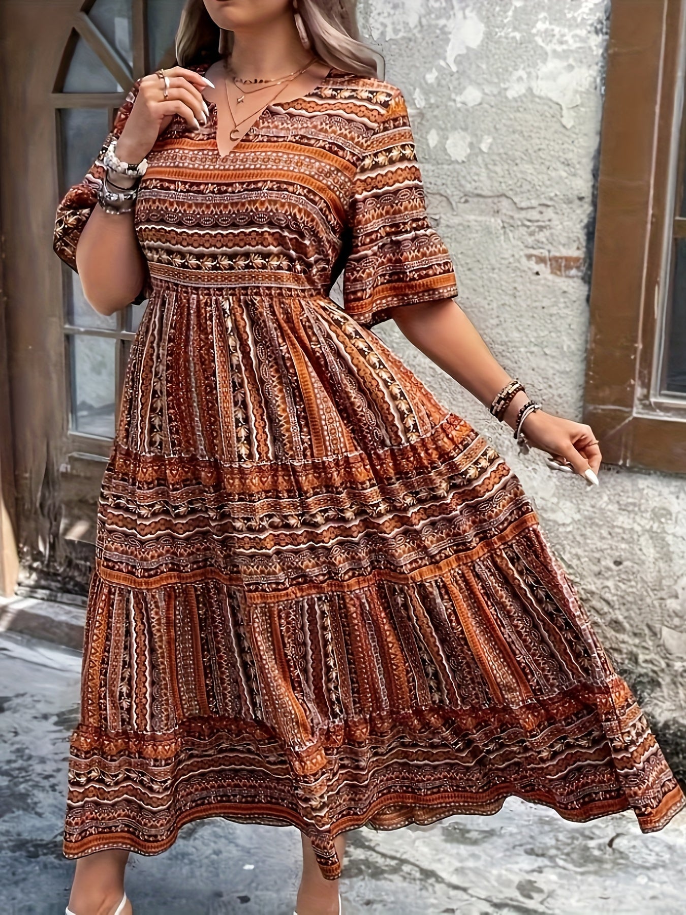 Printed Peplum Midi Dress