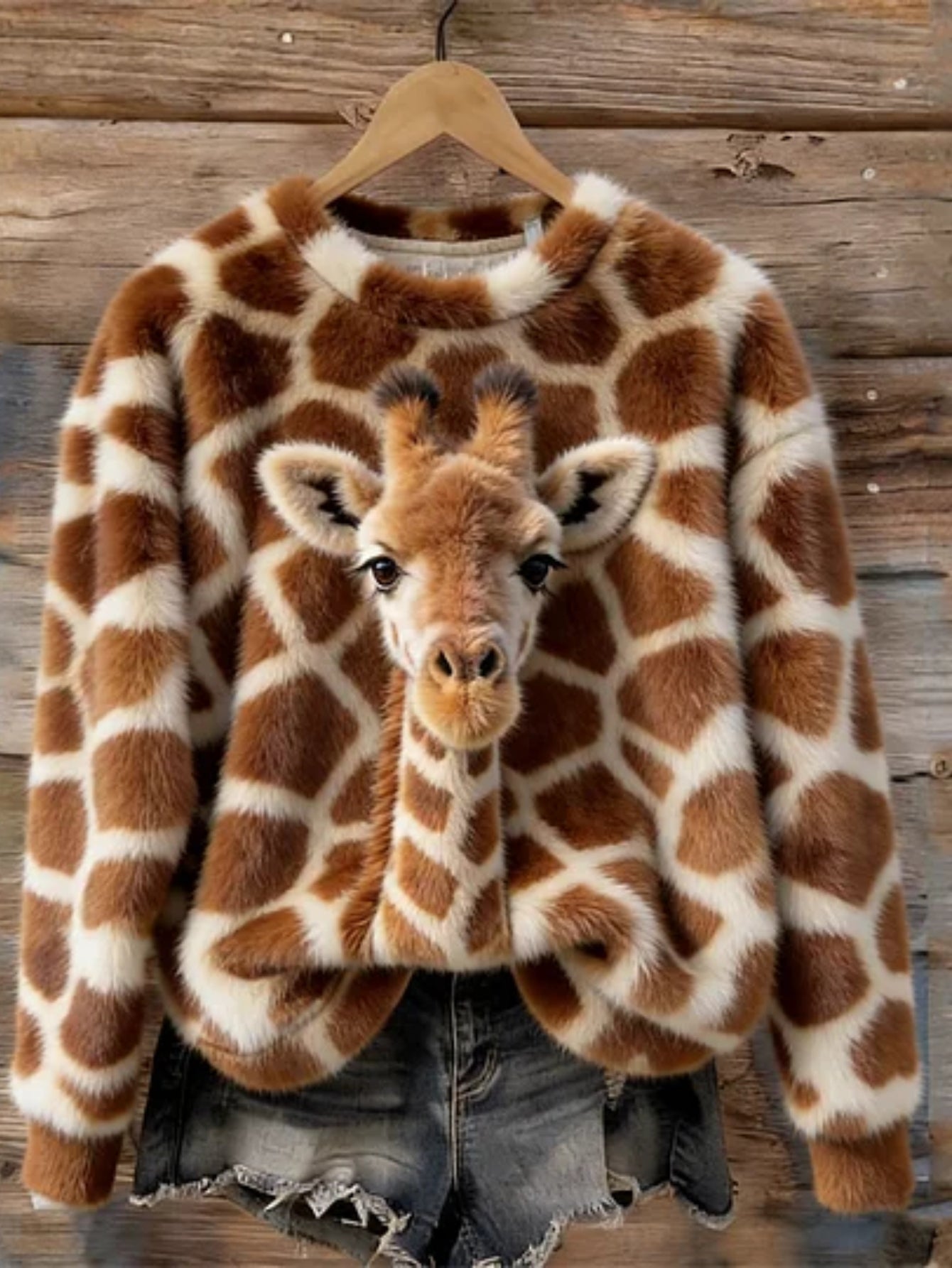 Giraffe Print Long Sleeve Crew Sweatshirt