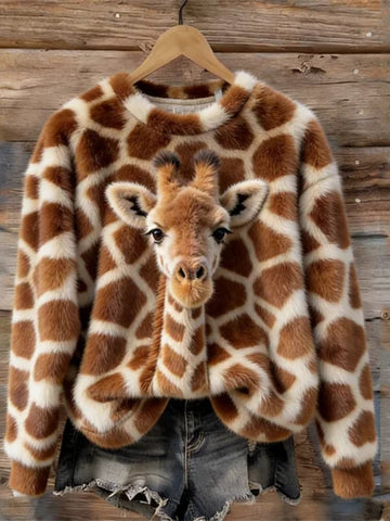 Giraffe Print Long Sleeve Crew Sweatshirt