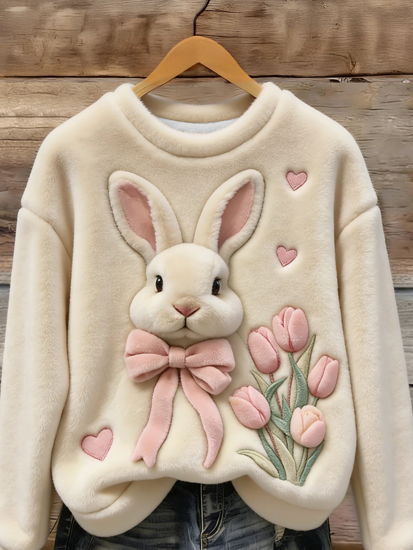 Rabbit and Tulip Graphic Crew Neck Sweatshirt
