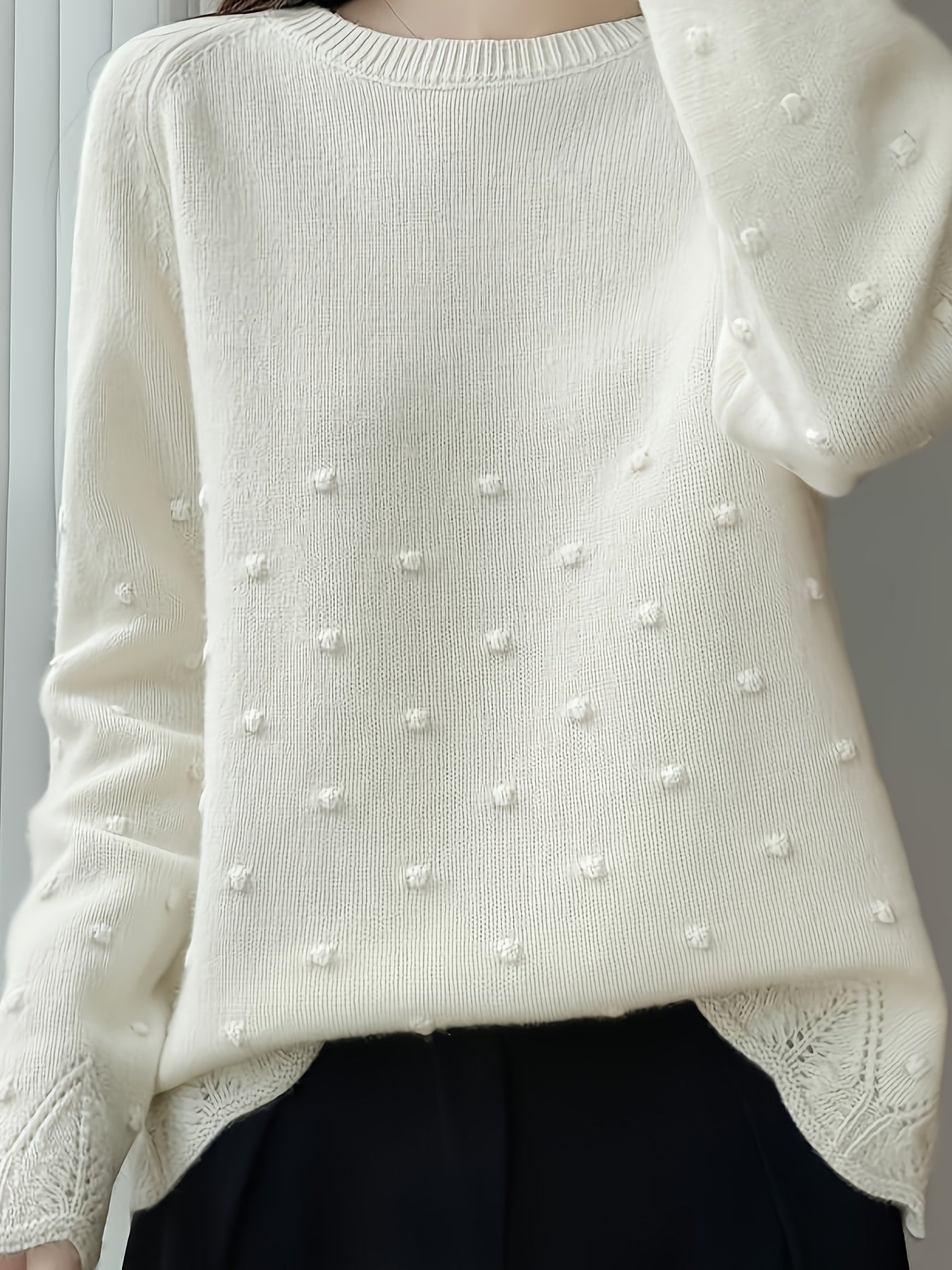 Women' Spring/Autumn Polka Dot Sweater - Loose-Fit Thin Layering Top Suitable for Women, Round Neck Blouses for Blouses, Machine-Washable Spring/Fall Wear